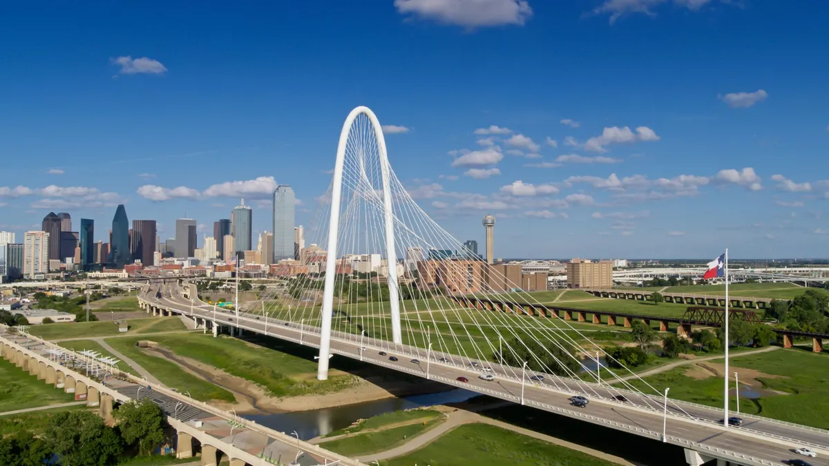 Dallas skyline with Margaret Hunt Hill Bridge