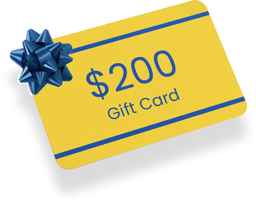 $200 gift card with a blue bow