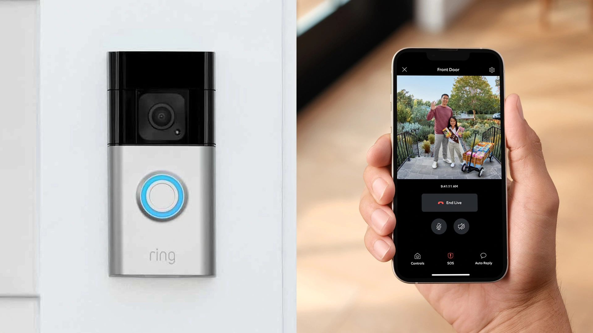 Smart doorbell and live video on a smartphone.